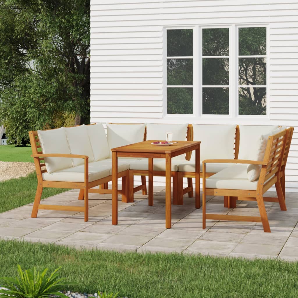 7 Piece Garden Dining Set with Cushions Solid Acacia Wood