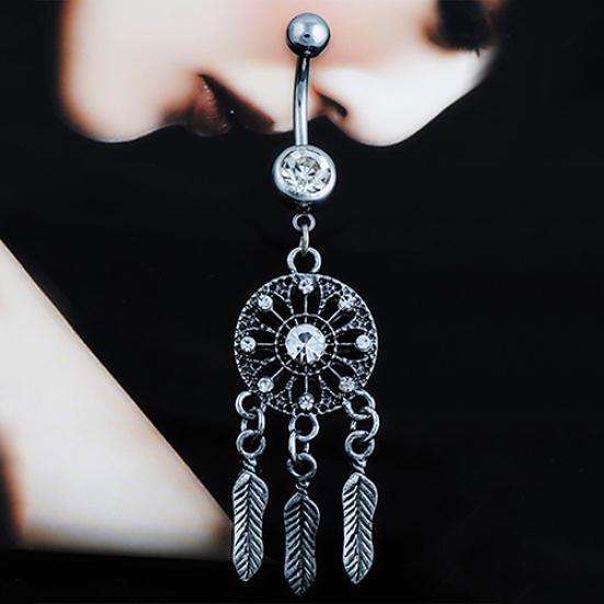 Kvinner Krystall Rhinestone Dream Catcher Body Piercing navle navle Ring Bar