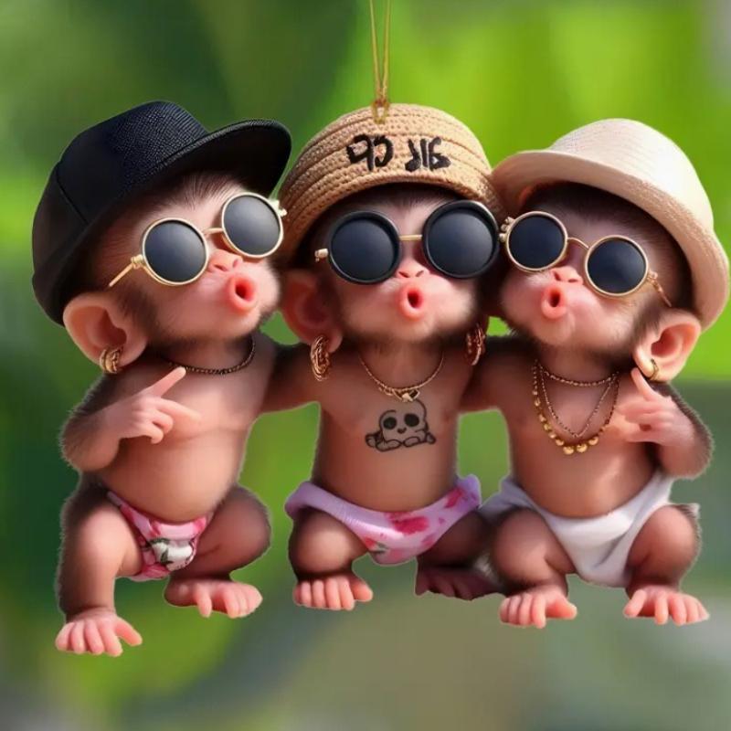 2D Acrylic Pendant Hanging Ornament with Lanyard Easy To Hang Cartoon Monkey