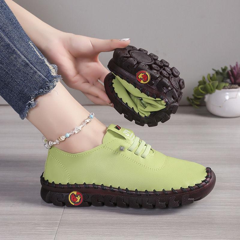 Soft Laced Up Oxford Shoes for Women Ortho Loafers Woman Plain Shockproof Driving Flats Elderly Mom Slip On Faux Leather Shoes