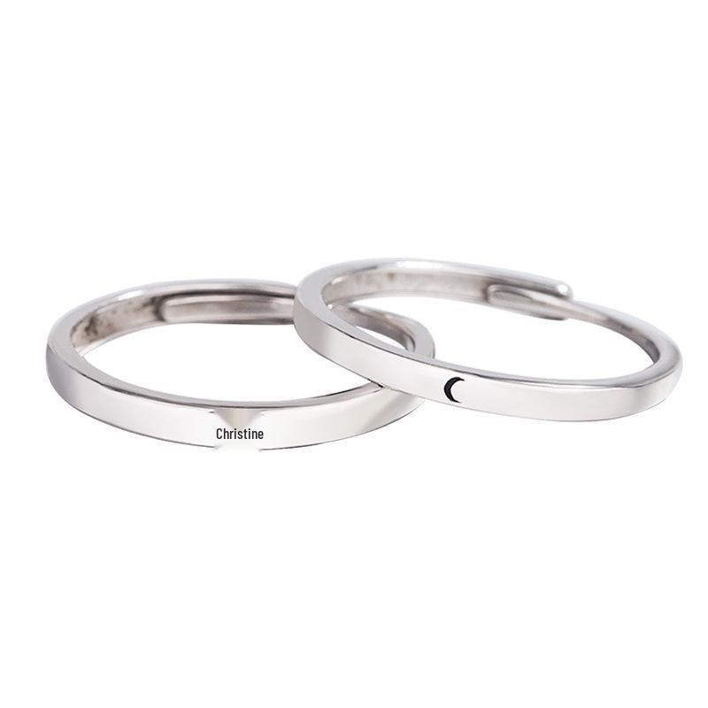 Sun & Moon Pure Silver Couple Rings - Openable Design for Men & Women, Valentine's Day Gift