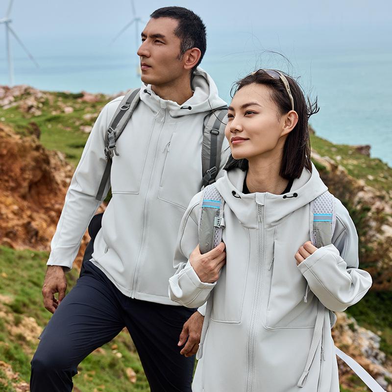 YKK Zipper Hooded Softshell Jacket - High Stretch, Waterproof, Anti-static, All-season Outerwear for Couples, Style D30