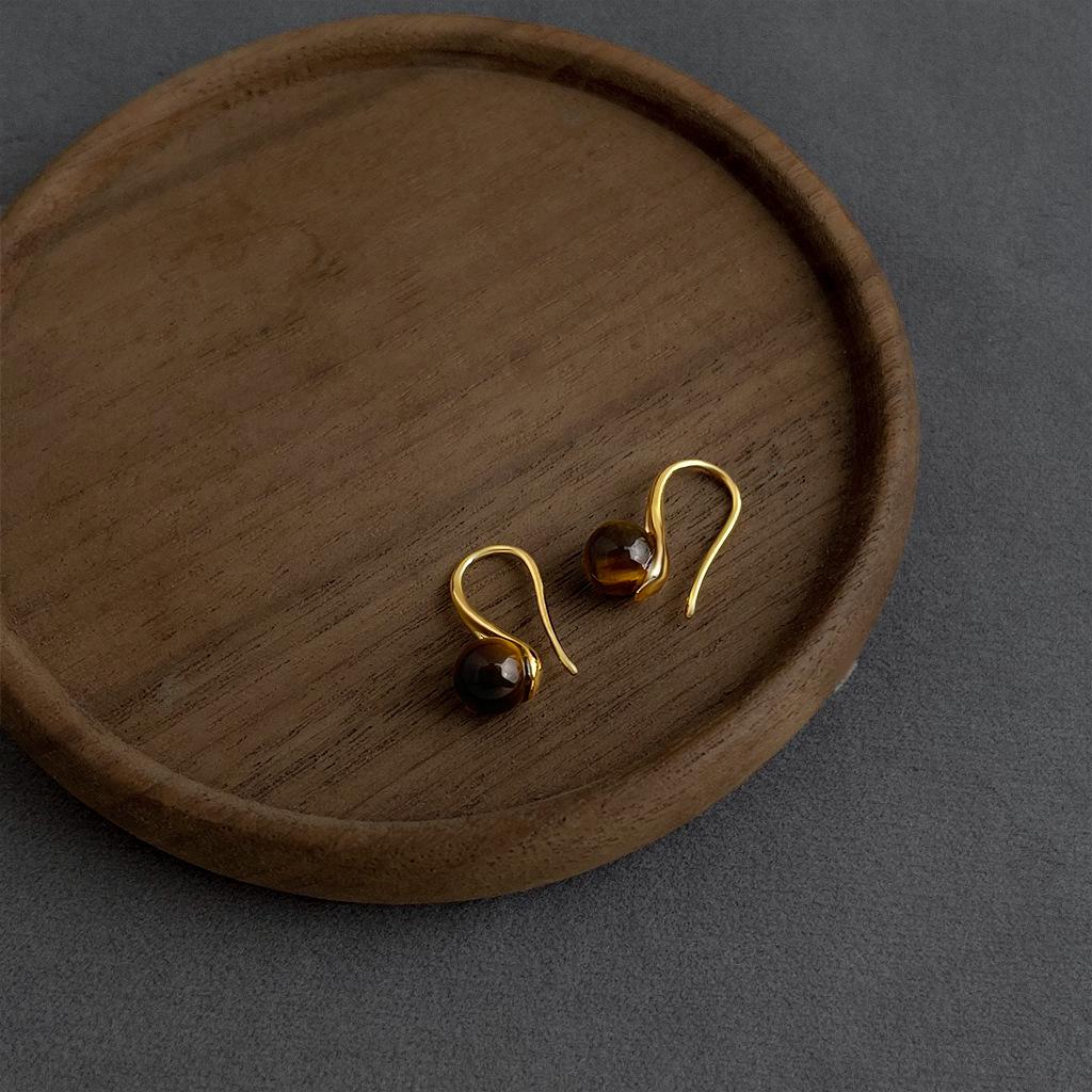 Retro Melaard Tiger's Eye Handmade French Light Luxury Stud Earrings for Women