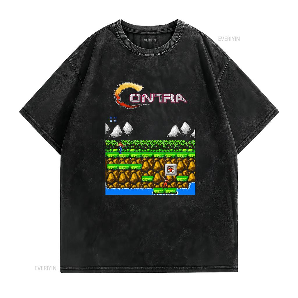 Contra gryzor stage 1 NES Famicom hra 8bitová obrazovka Tričko Arkádová klasika vintage retro design všechny velikosti vintage Vyprané
