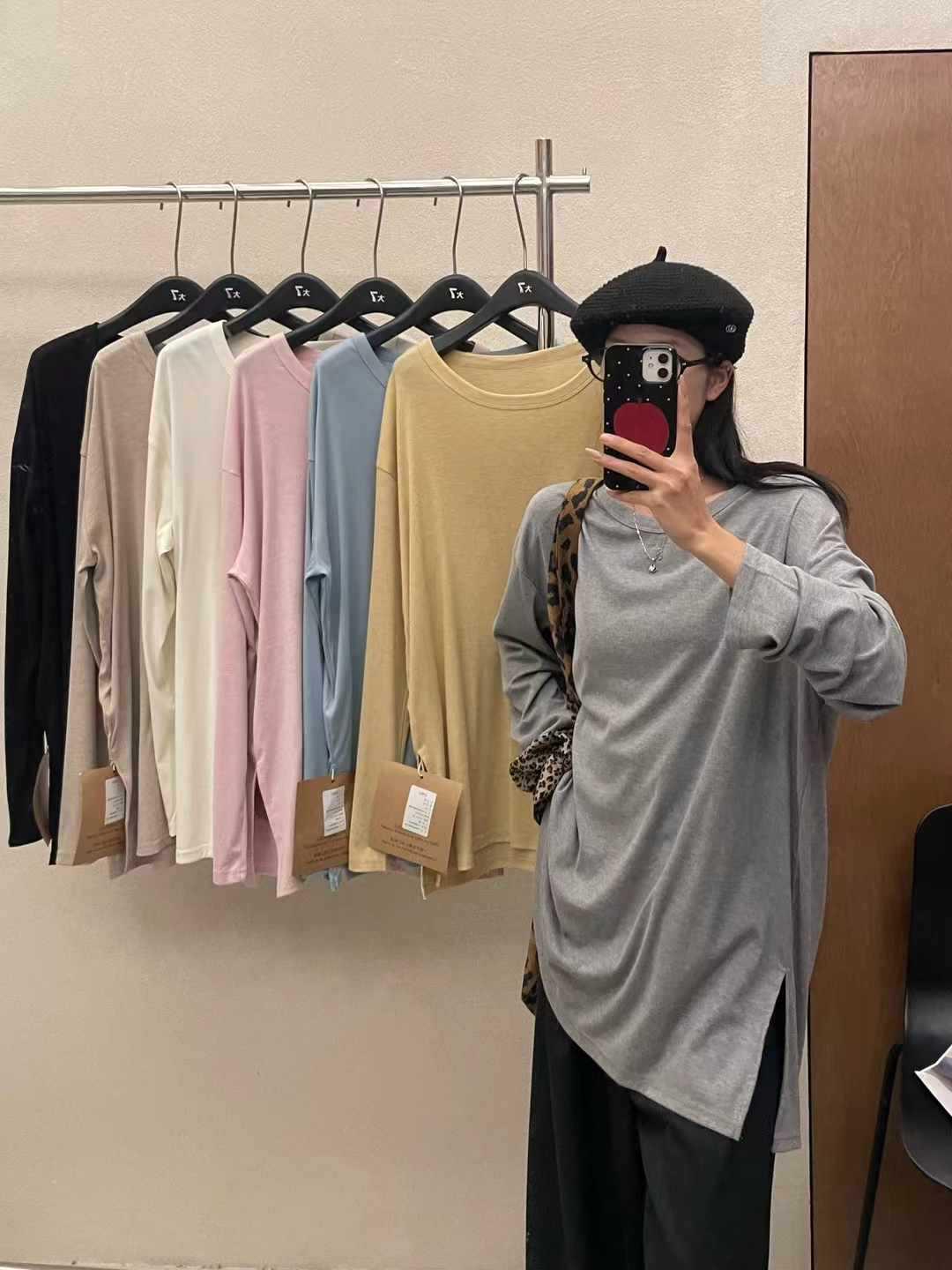 

Da 7 Women s Spring Loose Plus Size Crew Neck Slit Long Sleeve T-shirt One Size