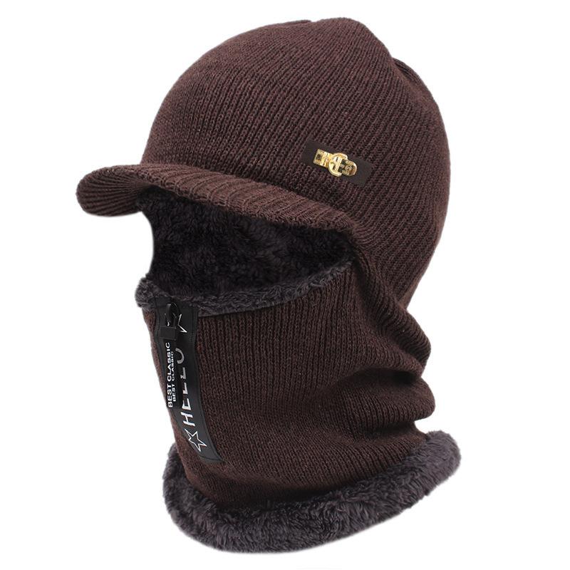 Autumn and Winter Men's Cold Resistant and Warm Woolen Hat, Cycling Knitted Hat, Neck and Ear Protection Integrated Cotton Hat