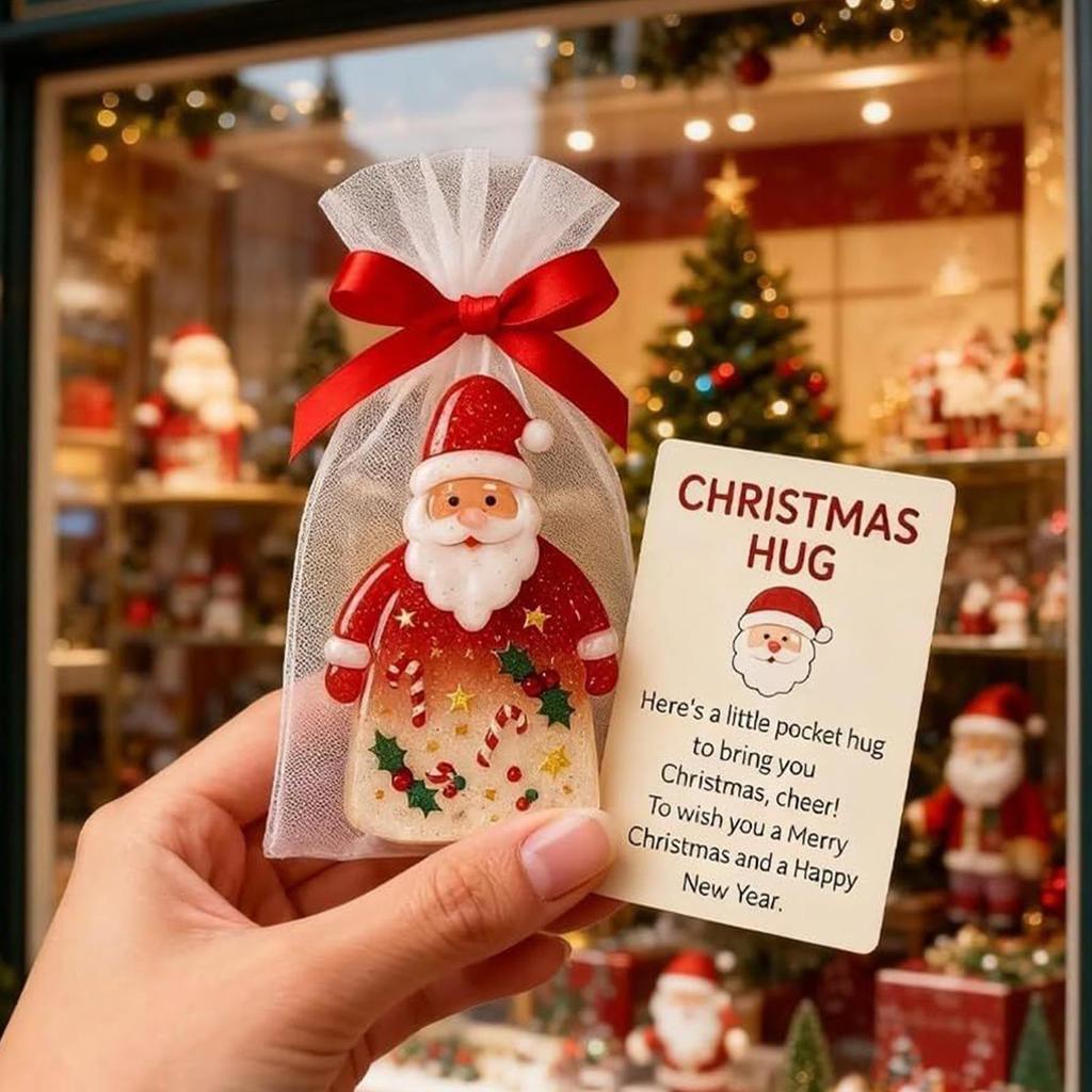 Christmas Hug Santa Claus Ornaments Keepsake Heartwarming Cards With Bags For Friends Family Kids Adults Women Girls Students