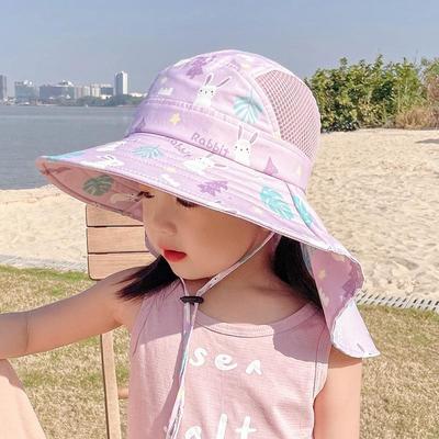 Summer Kids Anti-UV Fisherman Caps Large-Brim Cartoon Animal Print Girls Sun Visor Cap Outdoor UV Protection Children Mesh Beach Caps