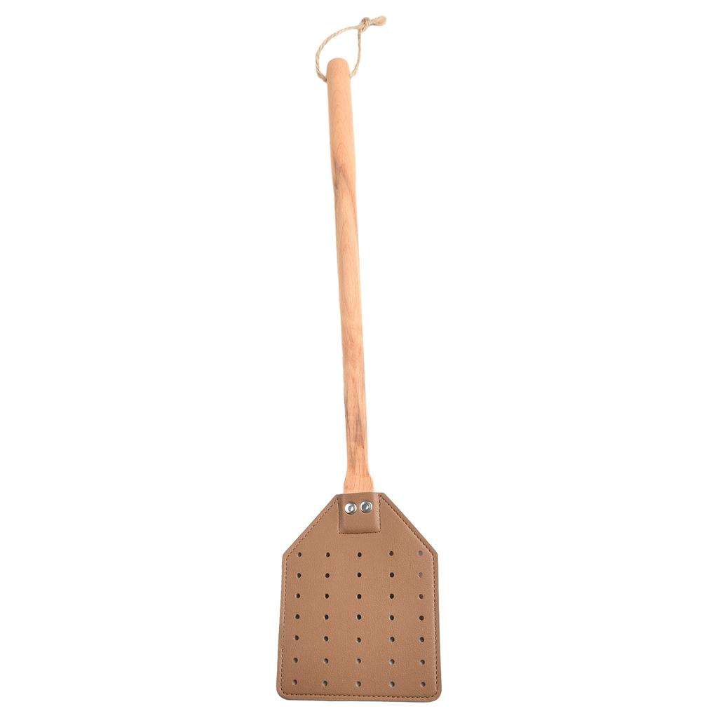 Double-sided Leather Fly Swatter Brown Leather With Beech Wood Long Handle Fly Killer Mosquito Swatter For Home Garden