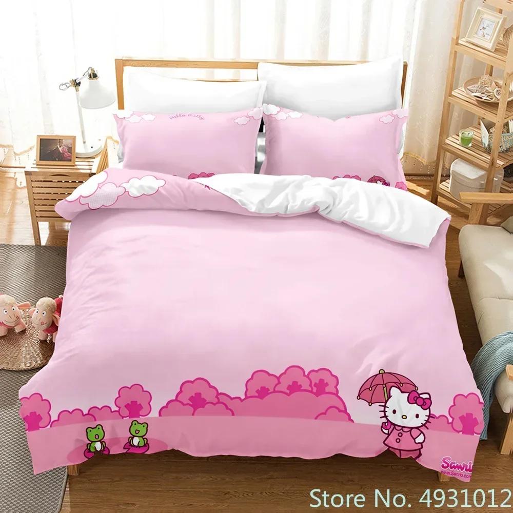 Carino set biancheria da letto Hello Kitty Angelo Federa Anime Giapponese Biancheria da letto Copripiumino Stampato 3D Copripiumino Regalo per Bambini Bambino