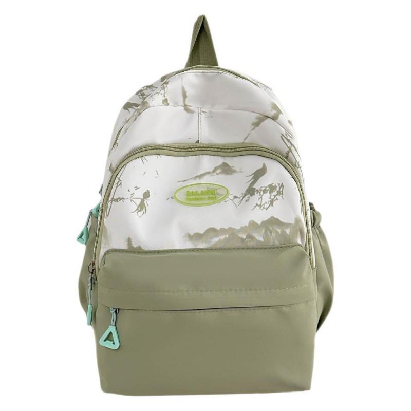 Solid color schoolbag for female junior high school students, high-value college style backpack for students, ink painting versatile backpack