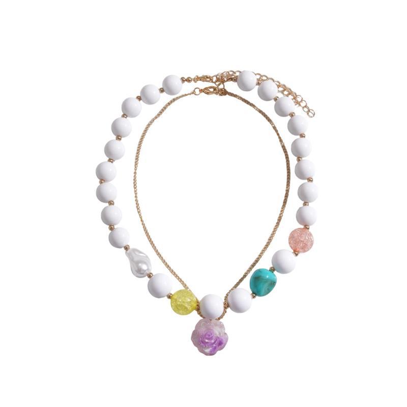 2Pcs/Set Bohemian Colorful Handmade Acrylic Beaded Choker Necklace Clavicle Chain For Women Summer Jewelry Gift
