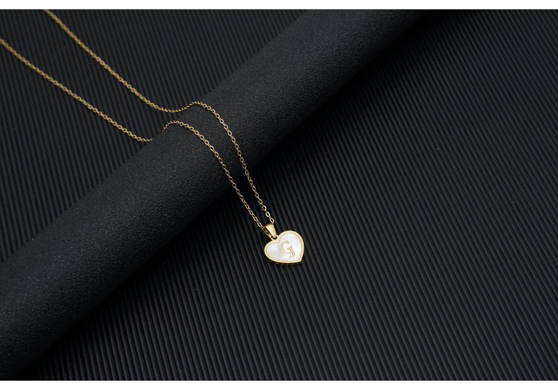 Gold Shell Pendant Necklace with English Alphabet - European & American Trend in Titanium Steel Chain Gold