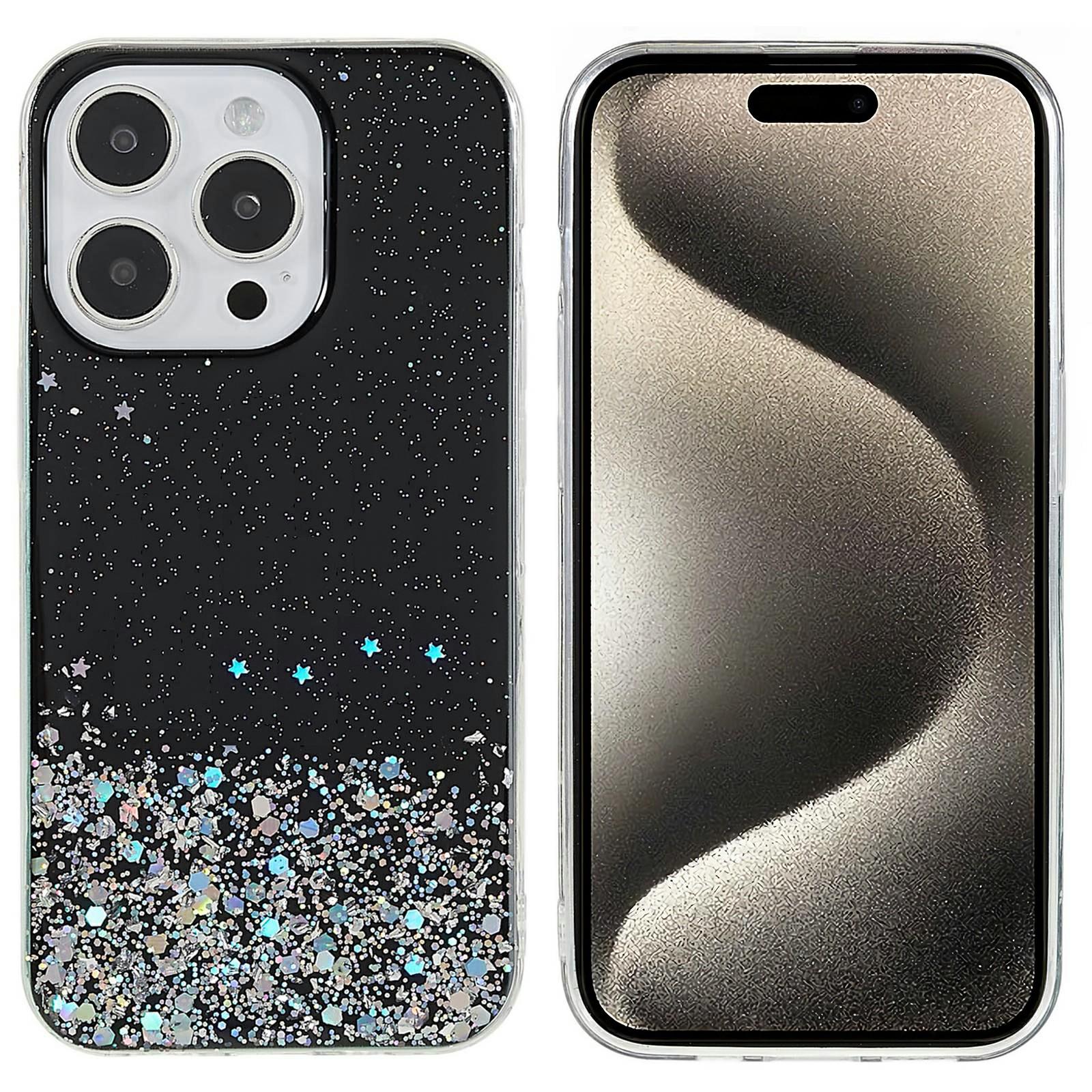 

For iPhone 16 Pro Max Case Starry Sky Sparkle Epoxy Anti-Drop TPU Phone Cover Black