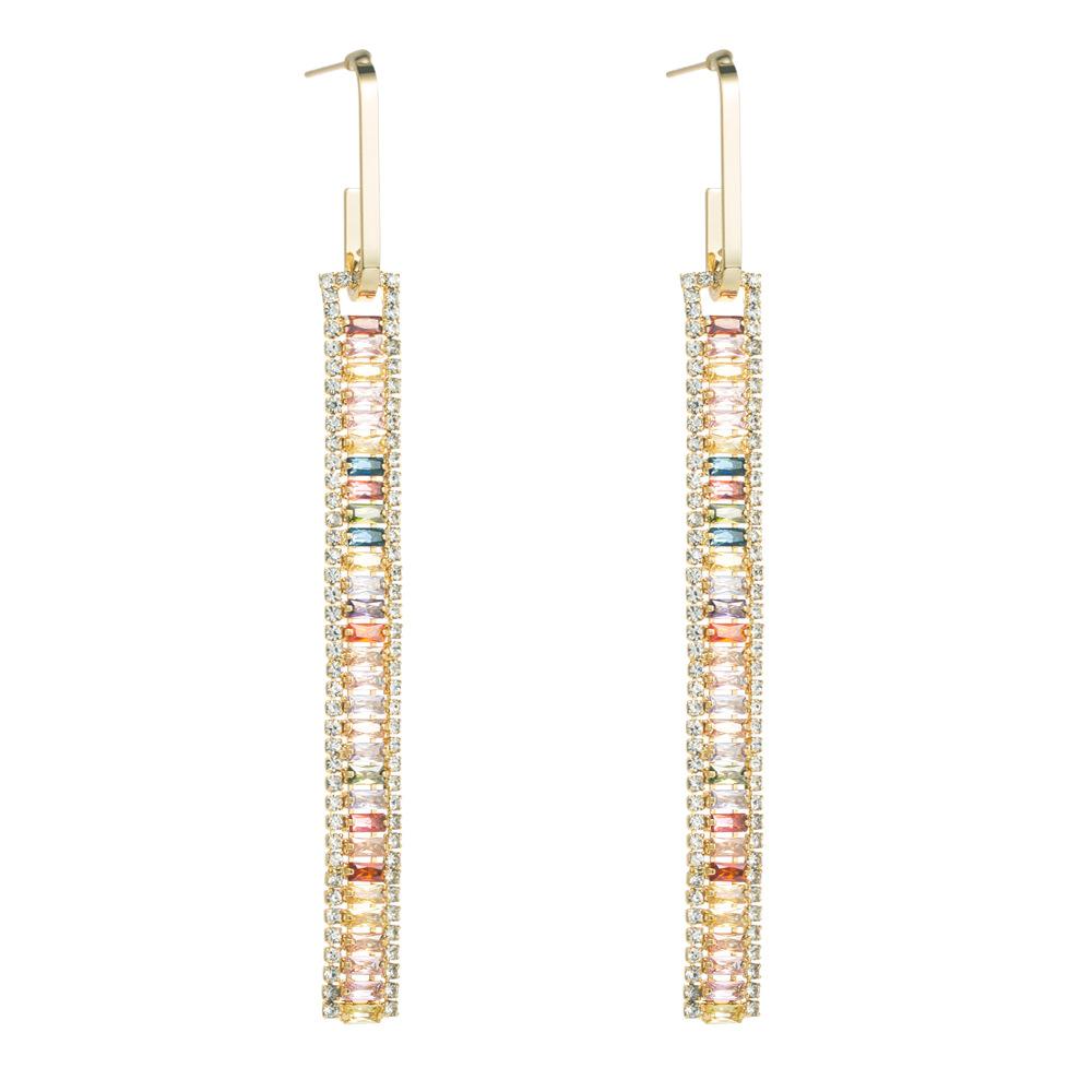 Women's Drop Earring Copper Plated Real Gold Inlaid Color Zirconia Long Earrings Geometric Square Zirconia Light Luxury Earrings