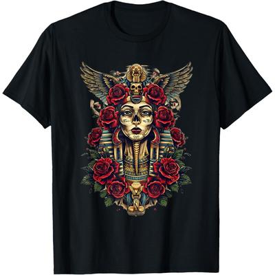 Egyptian Ancient Female God Pharaoh with Roses Egypt Sphinx T-Shirt(4)