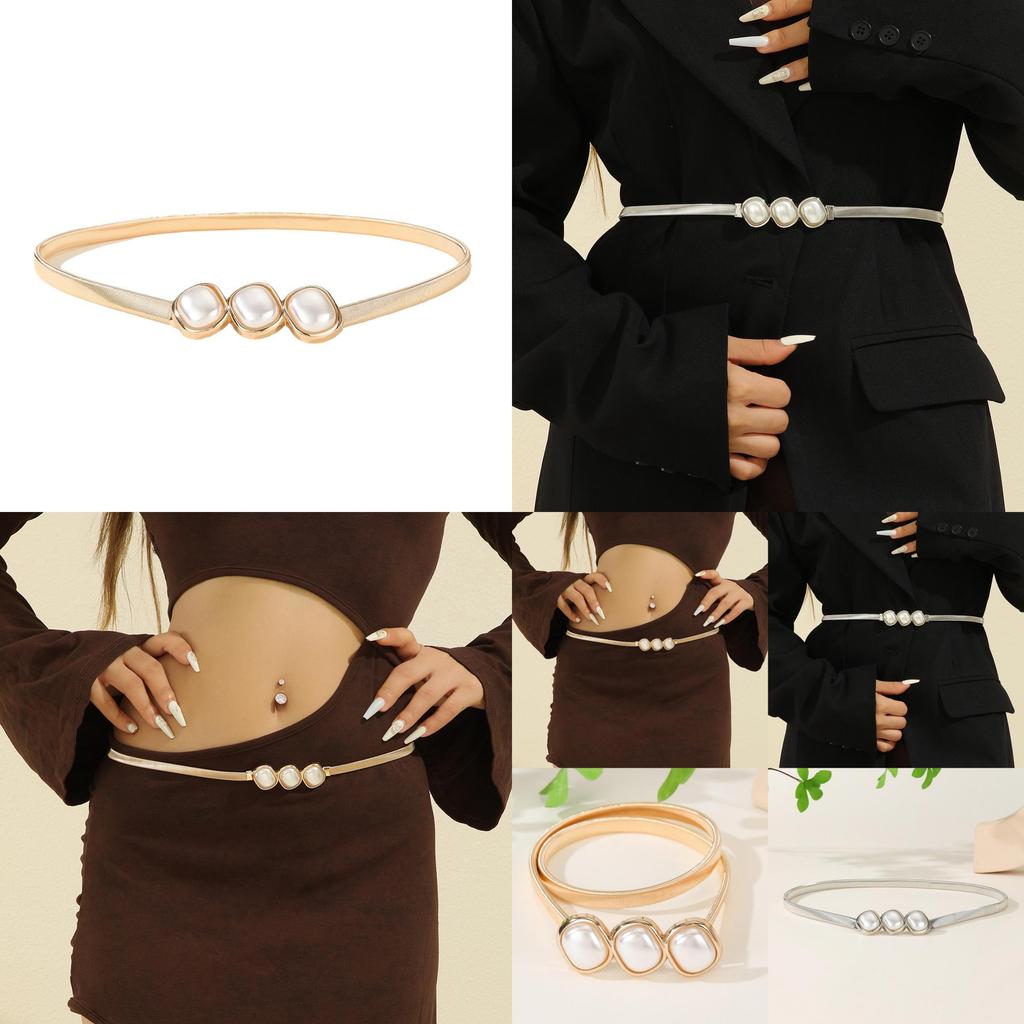 Spring Chain Waist Belt For Women Metal Double Ring Design With Elastic Fit
