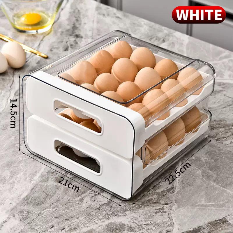 

Kitchen Refrigerator Egg Storage Organizer, Drawer Style Double Layer Egg Rack Holder L