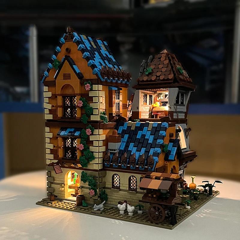 Non-Toxic 2843Pcs Medieval Tavern Building Block Creative City Street View Moc Model Bricks Creative Desktop Ornaments Toys Gifts For Kids