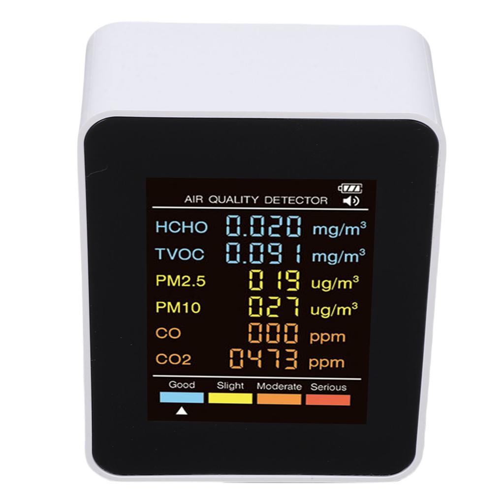 6 In 1 Air Quality Monitor, 2.8  Color Screen Indoor PM2.5 PM10 HCHO TVOC CO CO2 Detector, Multifunctional Air