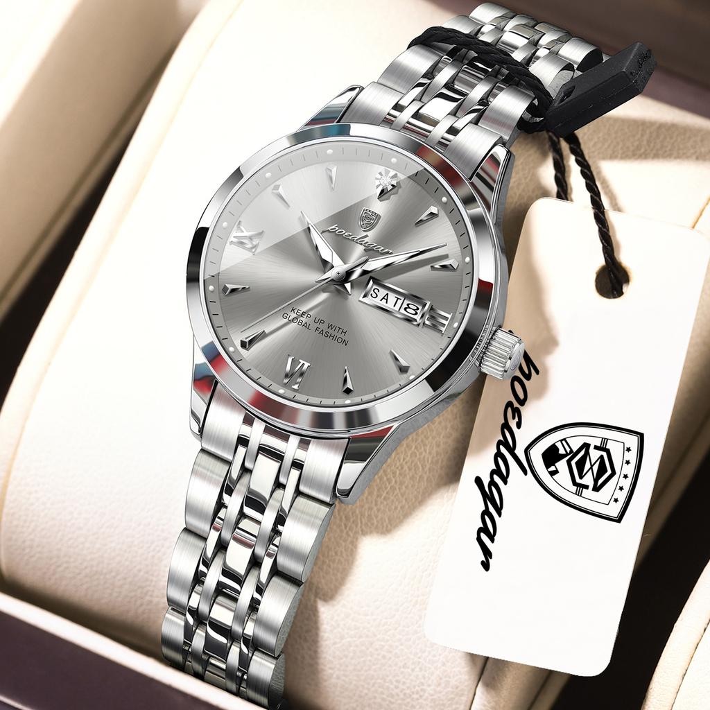 POEDAGAR Original Watch for Woman Waterproof Luminous Date Week Ladies Watch Stainless Steel Quartz Watches Female