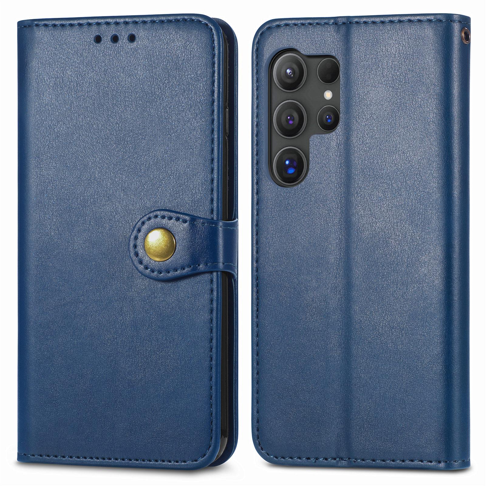 

Шкіряний чохол-підставка для телефону Samsung Galaxy S25 Ultra Case з ремінцем на зап’ясті Blue