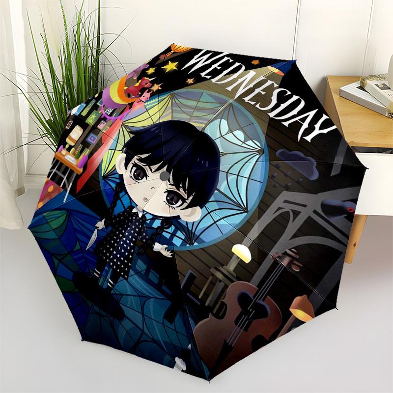 

Wednesday Addams Themed Automatic Opening and Closing Umbrella, Compact Travel Umbrella, Lightweight and Portable, Suitable for Beach Commut