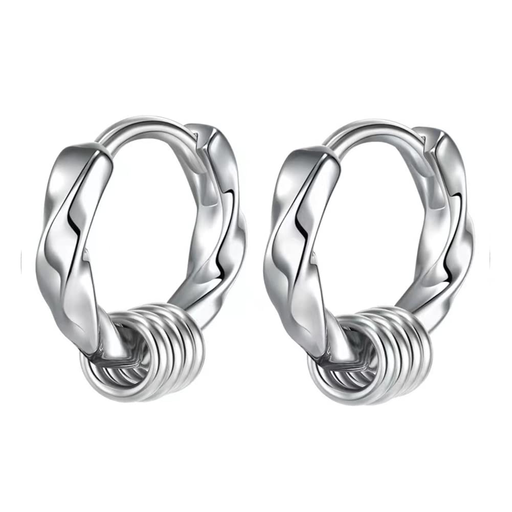 Rockyu Earrings for Stainless Steel Dangling Ring Diamond Twist Birthday Fashion Accessories Men, Hoop, Earrings, Black, Silver, Brand, Shape,