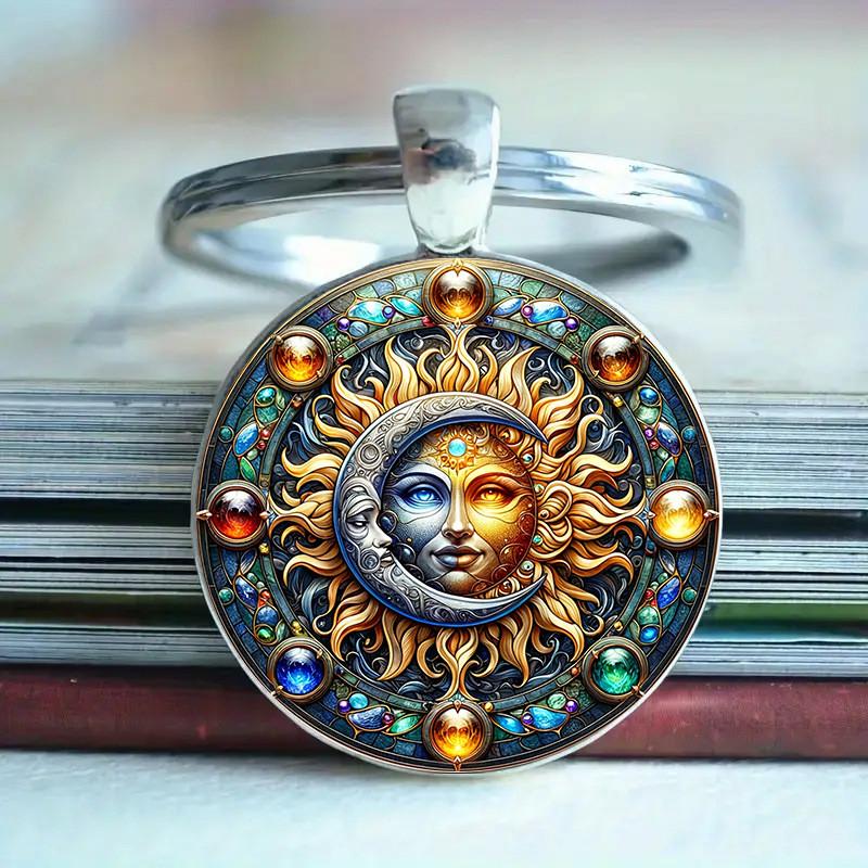 

Cute Sun Moon Glass Pendant Keyring Portable Key Organizer For Gift Or Personal Use