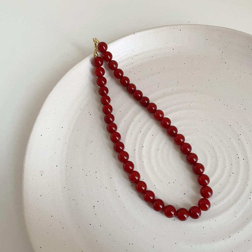 Collane con Perline Rosse da 4/6/8/10 mm Collane a Girocollo Fatte a Mano con Perline Placcate Oro Pietre Naturali Agata Catena Clavicolare Ragazza