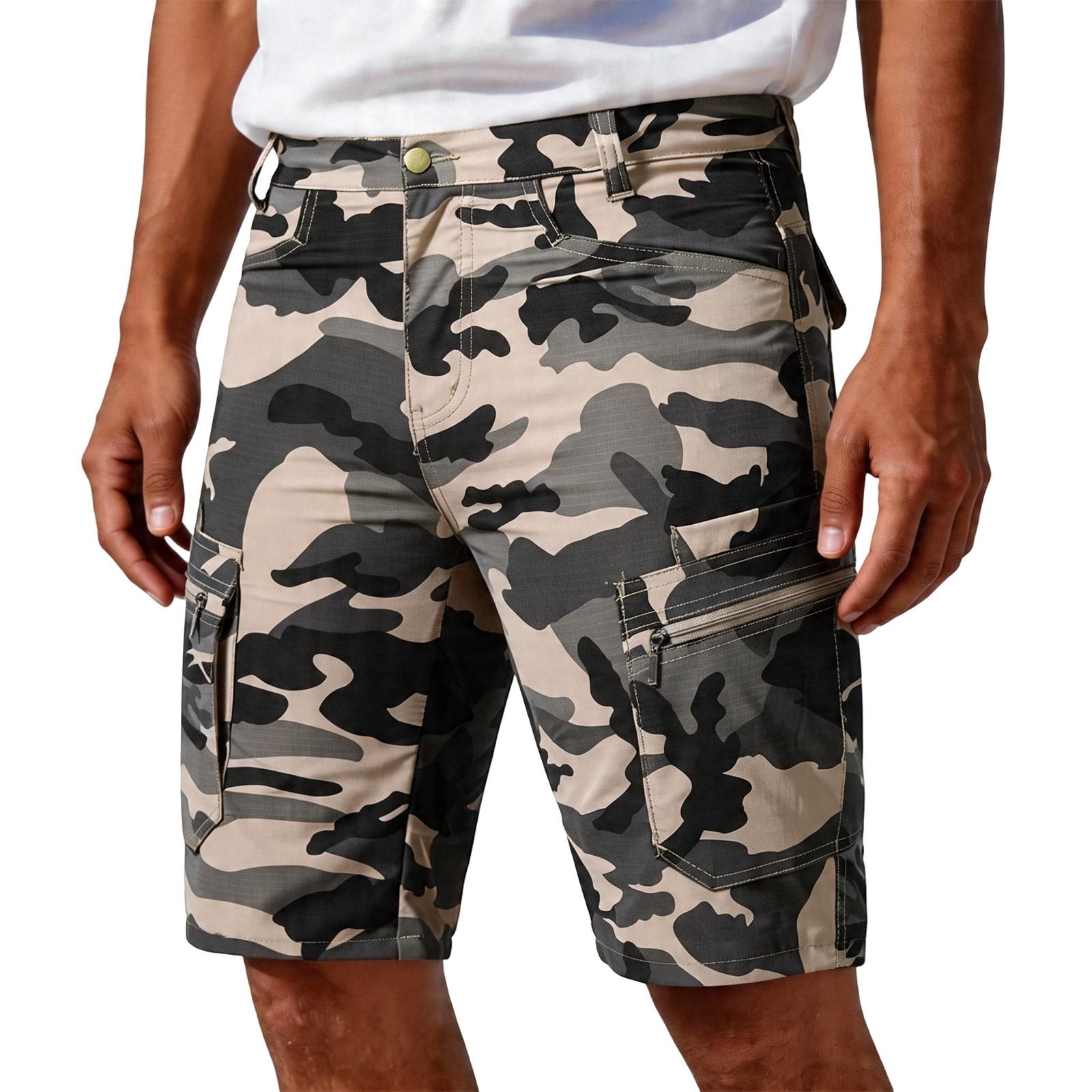 

Men’s Multi Pocket Cargo Shorts Outdoor Durable Camouflage Shorts with Zipper Pockets L хаки