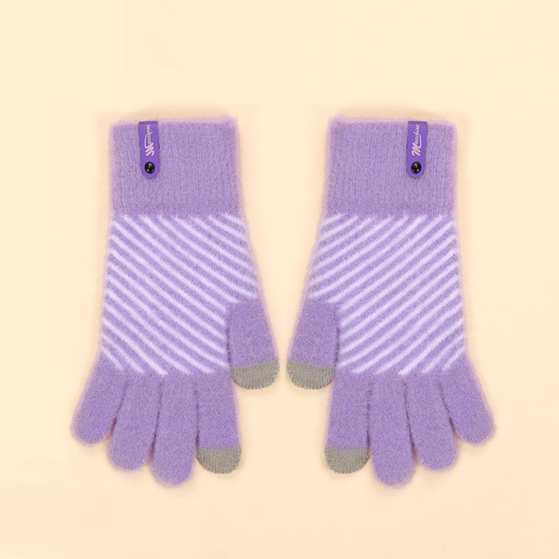 Winter Warm Touchscreen Five-Finger Gloves for Men and Women Fleece-Lined Thickened Knitted Wool Cycling Gloves Fashionable Cold-Weather Protection