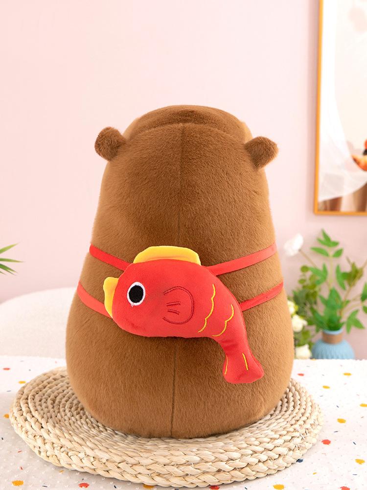Good Luck Koi Kapibara Doll Holding Fish Backpack Capybara Plush Toy Doll Girlfriend Gift
