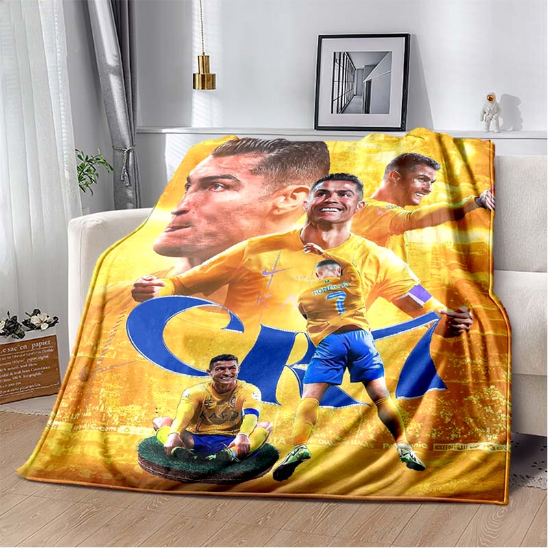 Portugal Ronaldo No.7 Print Flannel Throw Blanket Soft Warm Sofa Bed Cover For Football Fans Kids Teens