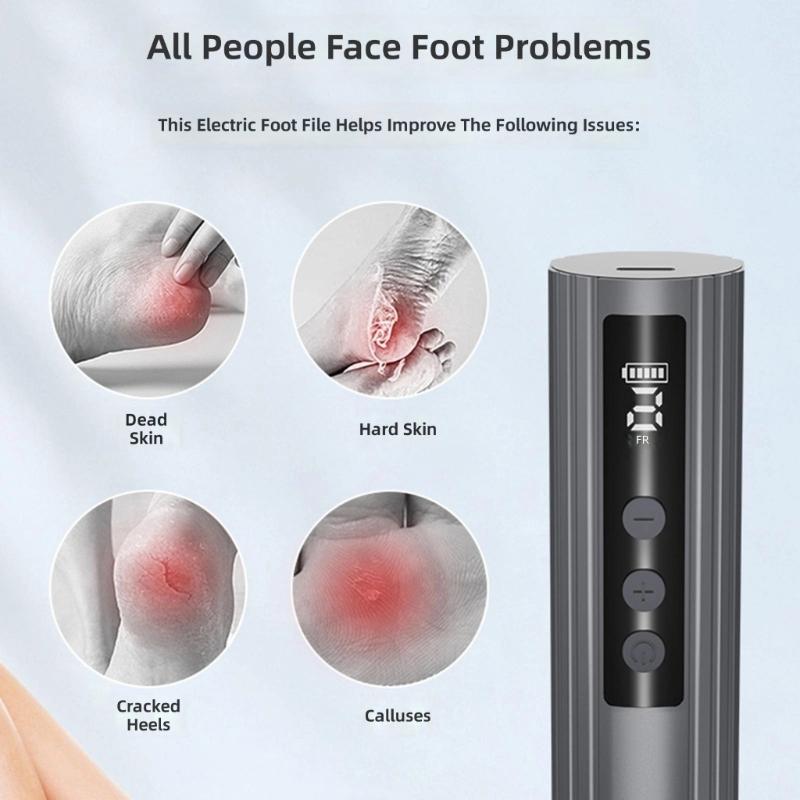 Rechargeable Wireless Foot Grinder With Metal Construction And Ergonomic Handle For Home Pedicure
