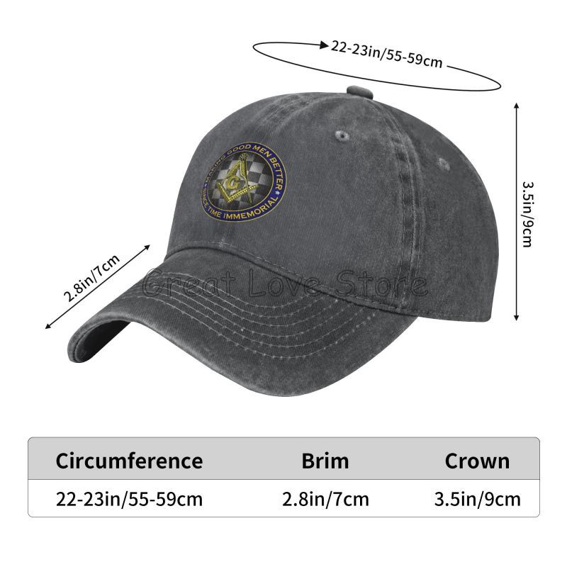 Punk Masons Masonic Freemason Baseball Caps Vintage Distressed Washed Cotton Hat Outdoor Travel Adjustable Fit Sun Cap