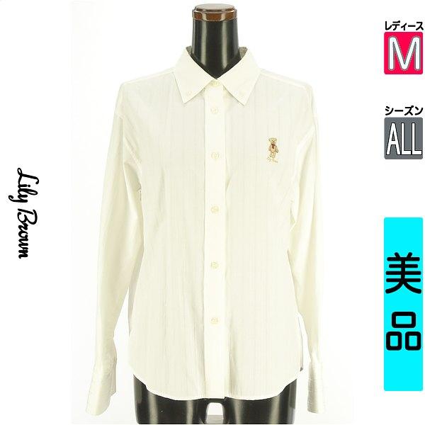 Lily Brown Blouse Women s All Season Long Sleeve White M Striped Dobby Shirt with Bear Embroidery [Used] [Used] [Popular]