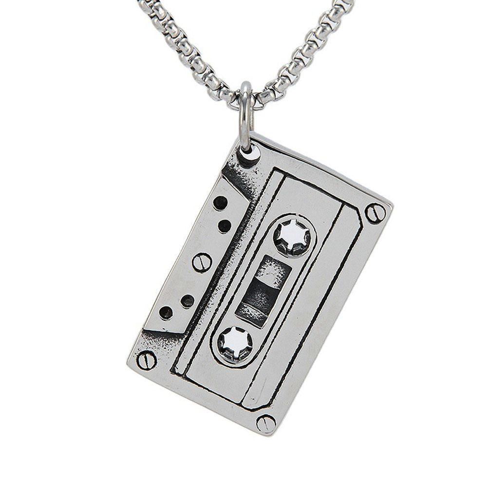Punk Hip Hop Rock Retro Tape Pendant Necklace Stainless Steel Biker Men Necklace Chain Fashion Punk Jewelry Gift Wholesale 60CM