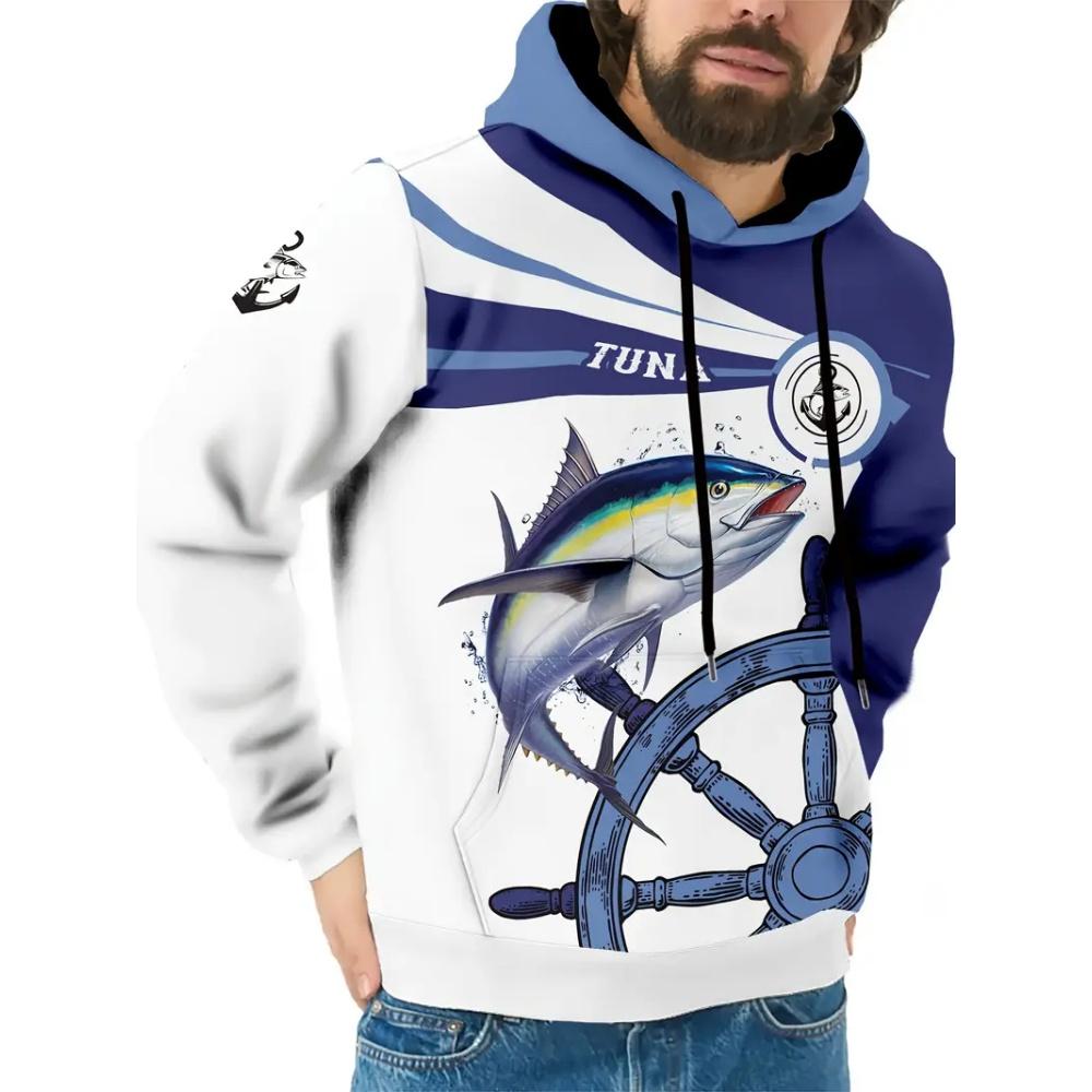 Módní rybářská grafická mikina s kapucí Pohodlný outdoorový pulovr 3D potisk Dlouhý rukáv Top Streetový Oversized Streetwear Oblečení