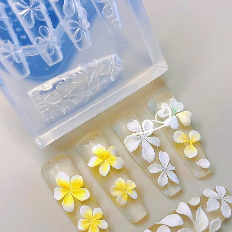 3D Silicone Flower Nail Art Carving Mold Acrylic Hibiscus Floral Five-Petal Blossom Diy Nail Art Decoration Transparent Template