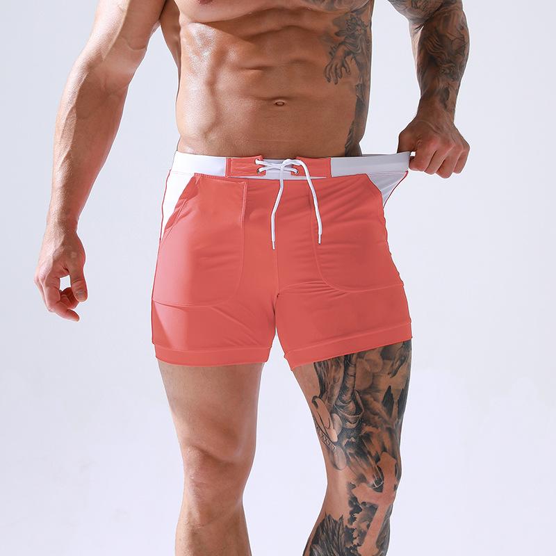New Men's High-End Quick-Dry Plus Size Double-Layer Tie-Up Swim Trunks
