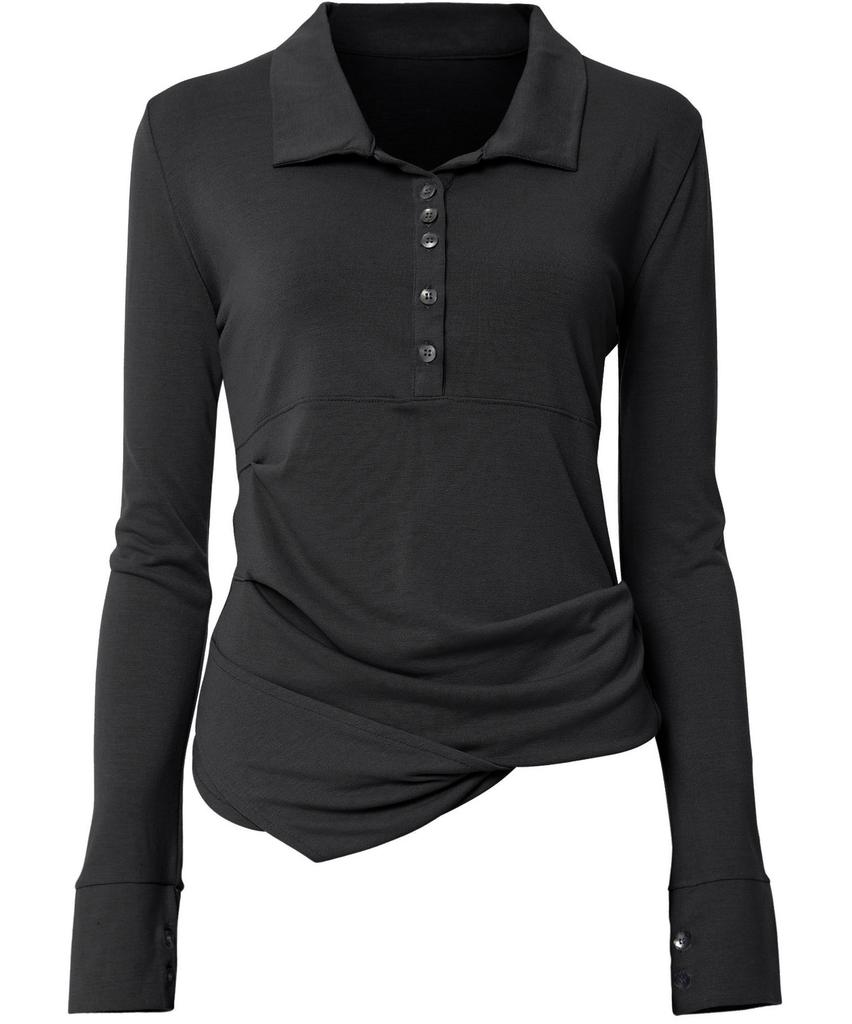 Peulleeoeob Asymmetrical Draped Shirt (Fl-186_Black)