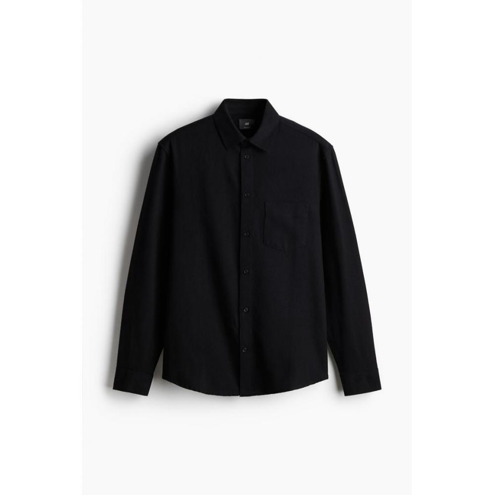 H M Regular Fit Flannel sHirt Black