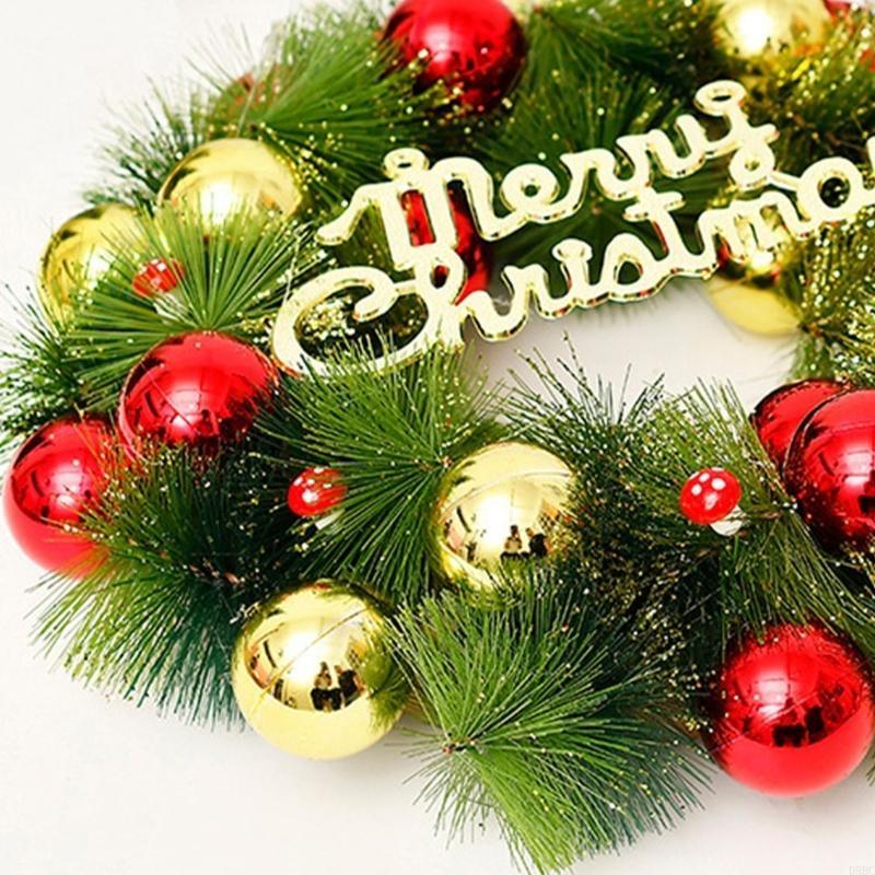 Christmas Wreath Merry Christmas Front Door Ornament Wall Artificial Pine Garland for Party DGreenr
