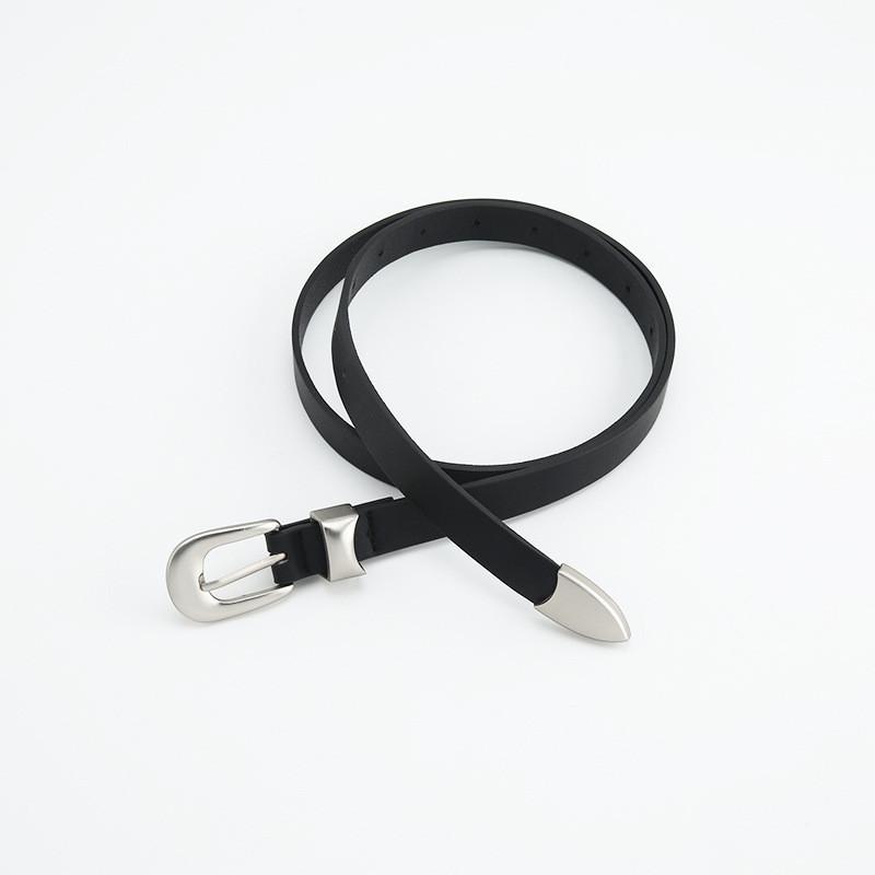 Vintage Women's Belt Casual Simple Alloy Pin Buckle Thin Faux Leather Waist Belt Black In Stock