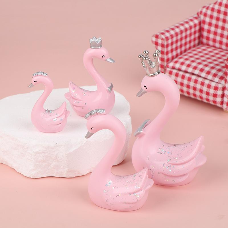 1 Pair Resin Swan Statue Figurines Swan Cake Topper Sculpture Cake Dashboard Baking Wedding Birthday Cake Decorating Supplies