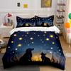 Dog and Cat Under Starry Sky Print Bedding Set 1 Duvet Cover 2 Pillowcases for Adult and Children Luxury Gift Full Size