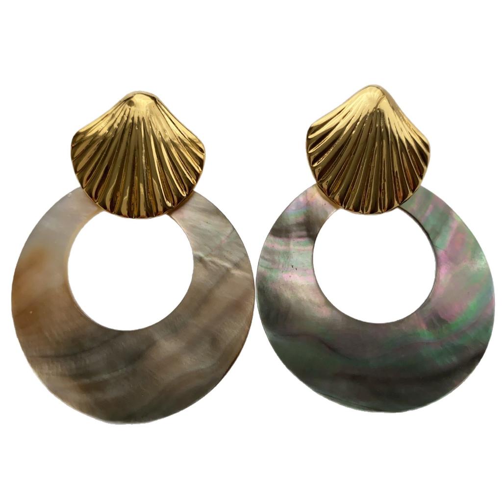 Romantic Natural Shell Ring Earrings Fritillary Geometric Earrings Ocean Vintage Vacation Wind Earrings