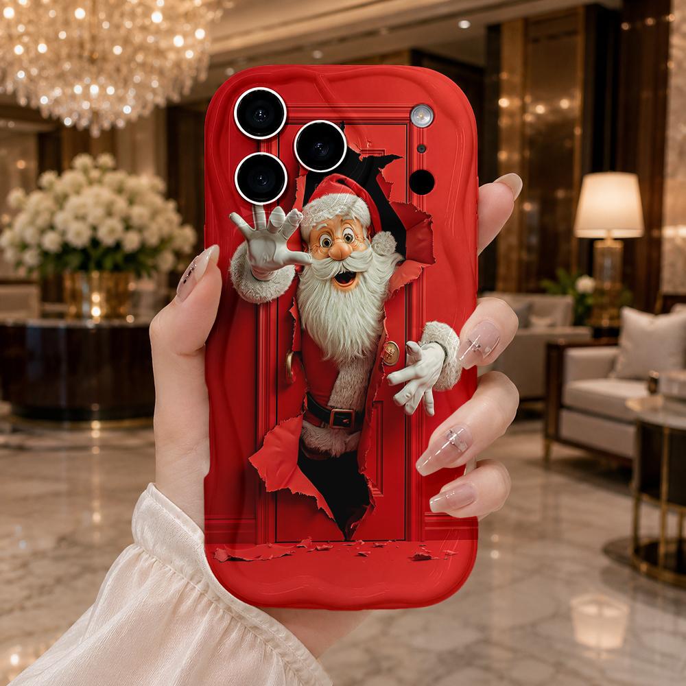 Santa Claus Phone Case Christmas Torn Wall Effect Funny Holiday Gift iPhone Cover Festive Xmas Present Birthday Gift for Kids Women Men