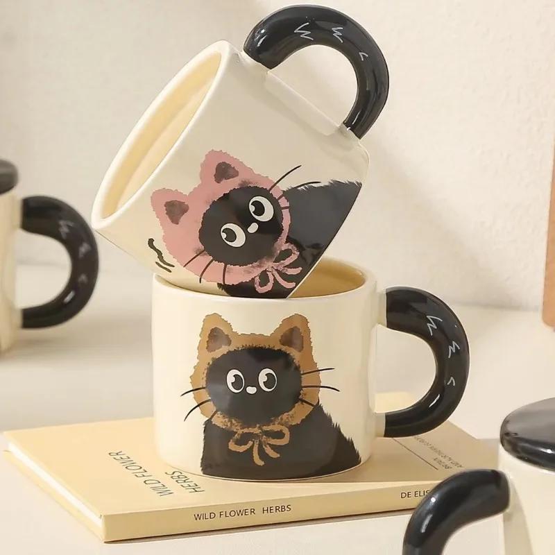 Creative Personality Cat Mug with Lid Cute Ceramic Coffee Cup Office Cup Gift Drinking Water Cup Souvenir